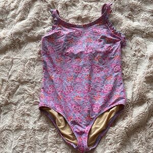 Crewcuts Pink and Purple Floral Kids Swim One Piece